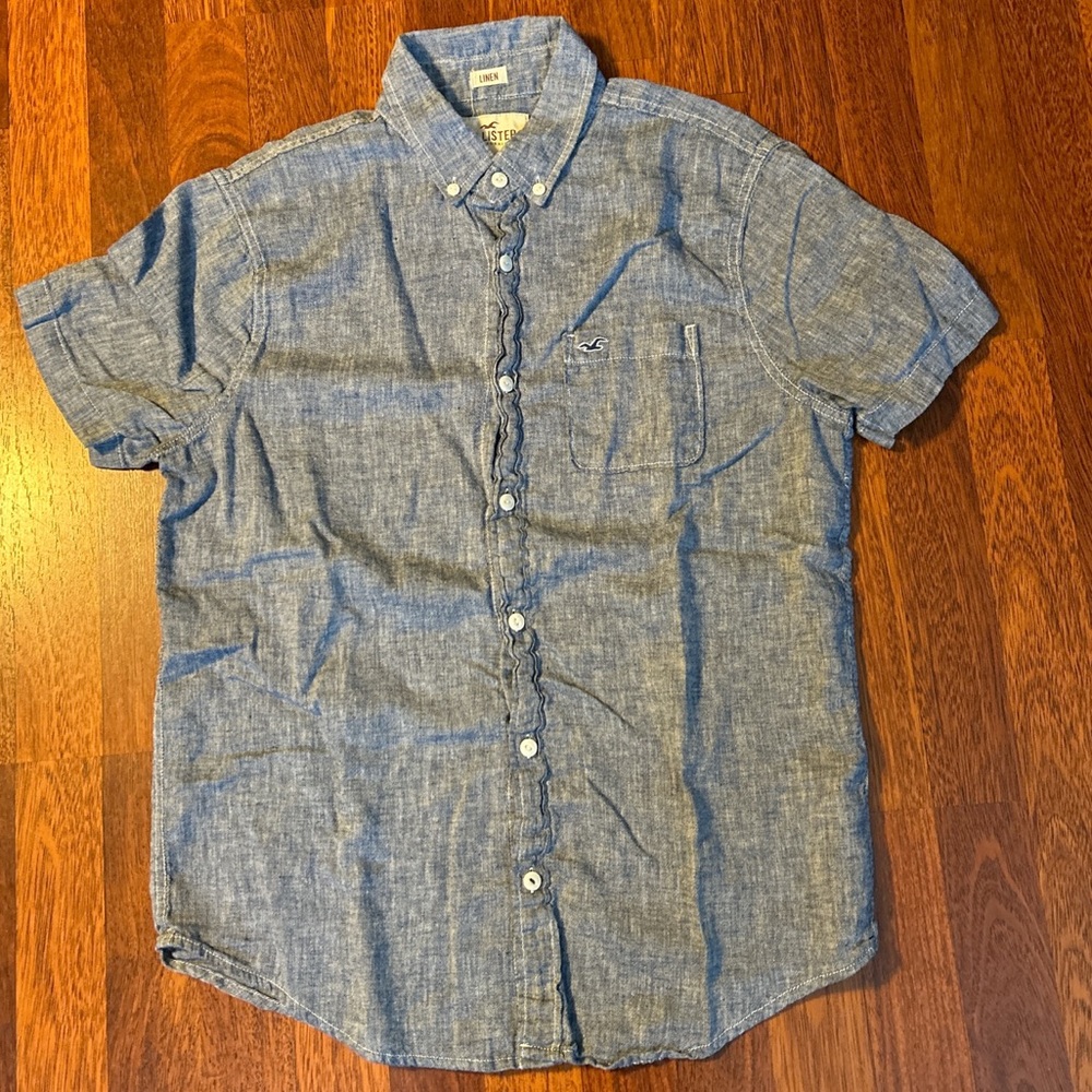 Hollister Linen Blend Short Sleeve Denim-Look Shirt Size Medium